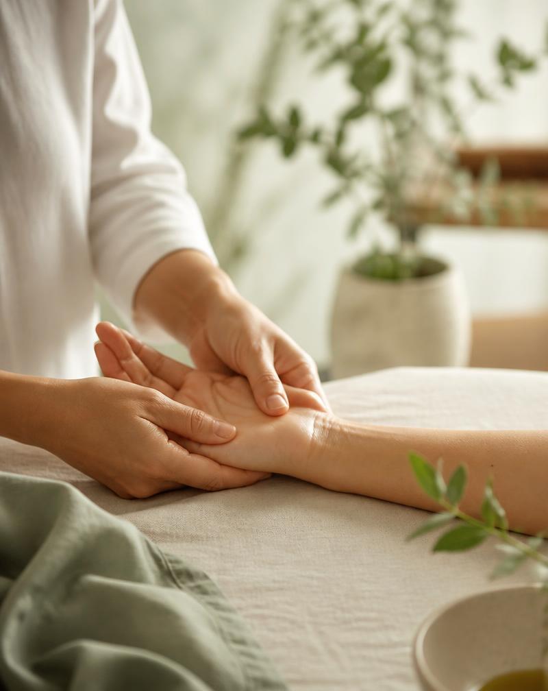 Gentle hand and arm tension relief massage